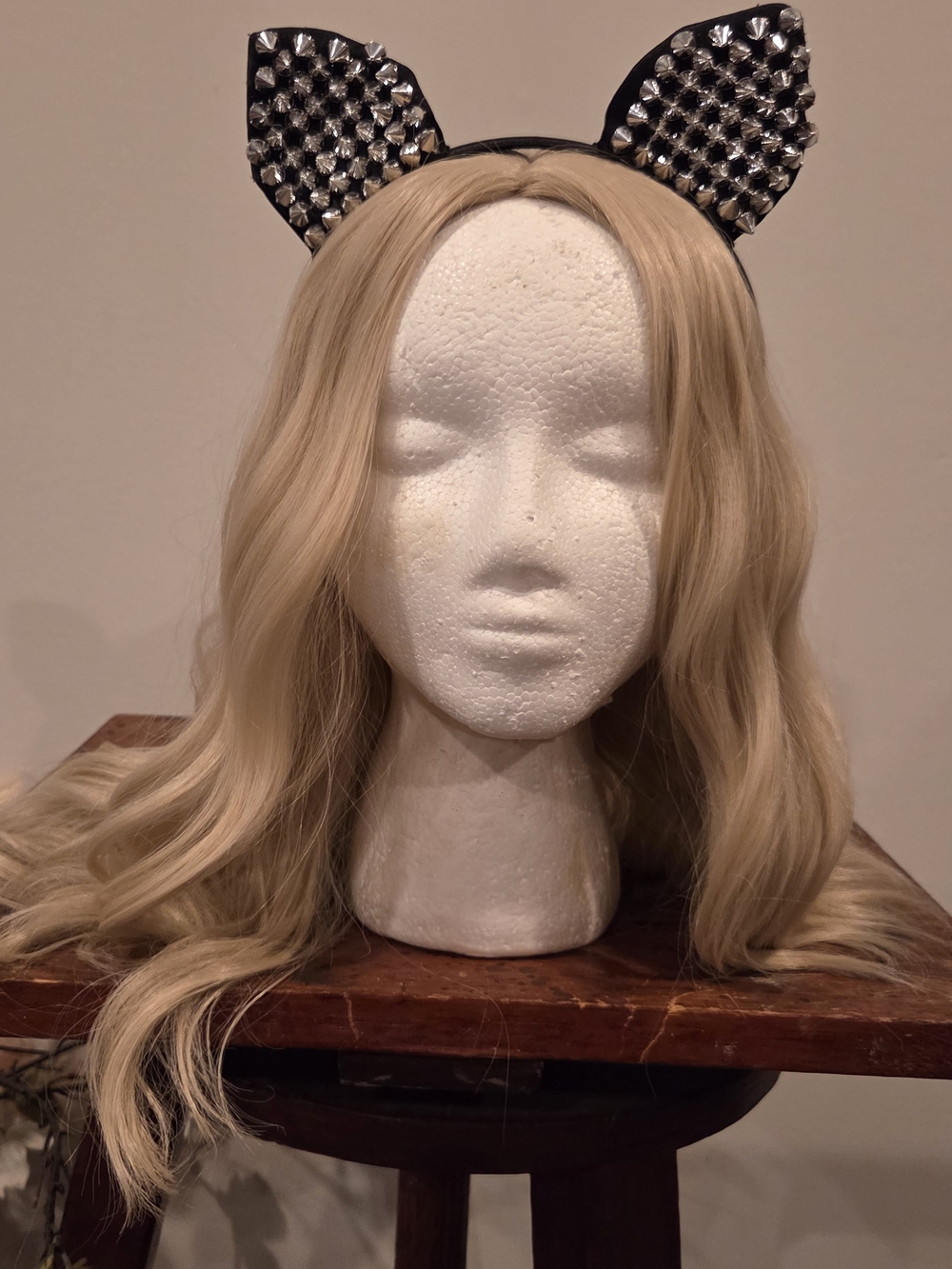 Studded Black Cat Ear Headband - Black